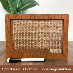 Sparschwein aus Holz mit Zähler