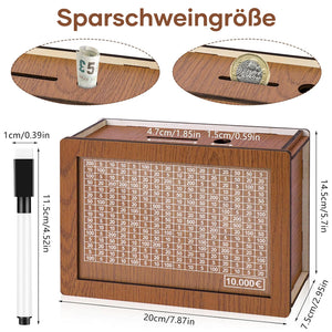 Sparschwein aus Holz mit Zähler